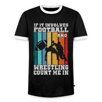 Funny Football And Wrestling Wrestler - Men's Ringer Shirt - black/white - Front - AI Model Female 172 light (172cm) & AI Model Male 178 light (178cm)