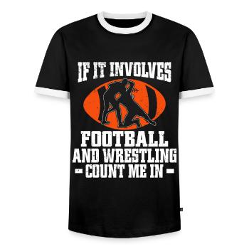 Funny Football And Wrestling Wrestler - Men's Ringer Shirt - black/white - Front - AI Model Female 172 light (172cm) & AI Model Male 178 light (178cm)