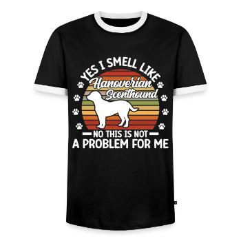 Je sens l’odeur d’un chien de chasse hanovrien - T-shirt contrasté Homme - noir/blanc - Devant - AI Model Female 172 light (172cm) & AI Model Male 178 light (178cm)