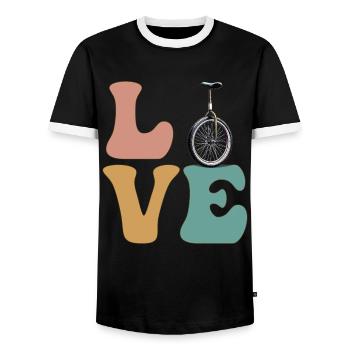 LOVE Unicycle Unicycle Unicyclist Unicyclist Unicycle - Men's Ringer Shirt - black/white - Front - AI Model Female 172 light (172cm) & AI Model Male 178 light (178cm)