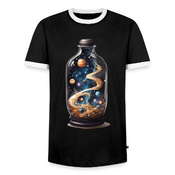 Outer Space in Bottle Boho Esthétique Streetwear - T-shirt contrasté Homme - noir/blanc - Devant - AI Model Female 172 light (172cm) & AI Model Male 178 light (178cm)