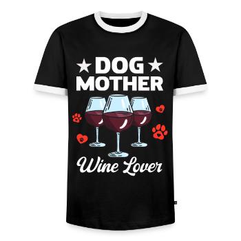 Dog mother and wine lover - Men's Ringer Shirt - black/white - Front - AI Model Female 172 light (172cm) & AI Model Male 178 light (178cm)