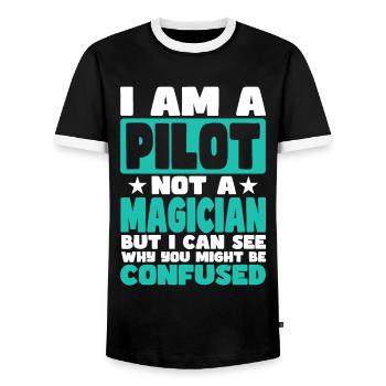Pilot - Männer Kontrast-T-Shirt - Schwarz/Weiß - Vorne - AI Model Female 172 light (172cm) & AI Model Male 178 light (178cm)