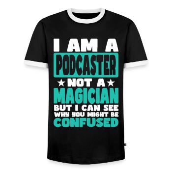 Podcaster - Men's Ringer Shirt - black/white - Front - AI Model Female 172 light (172cm) & AI Model Male 178 light (178cm)