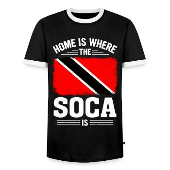 Soca Dance Trinidad Tobago - Men's Ringer Shirt - black/white - Front - AI Model Female 172 light (172cm) & AI Model Male 178 light (178cm)