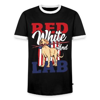 4th Of July Red Stripes American Flag Labrador - Men's Ringer Shirt - black/white - Front - AI Model Female 172 light (172cm) & AI Model Male 178 light (178cm)