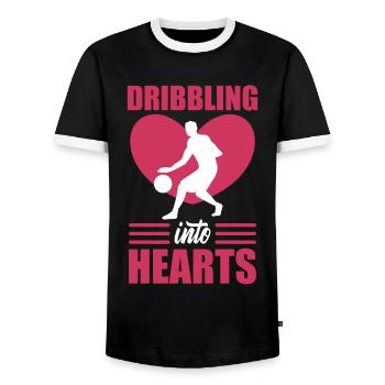 Un joueur de basket-ball de la Saint-Valentin dribble dans les cœurs - T-shirt contrasté Homme - noir/blanc - Devant - AI Model Female 172 light (172cm) & AI Model Male 178 light (178cm)