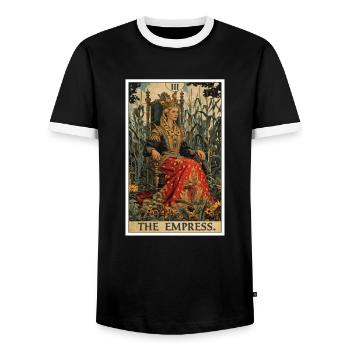 Carte de Tarot L’Impératrice Le Souverain - T-shirt contrasté Homme - noir/blanc - Devant - AI Model Female 172 light (172cm) & AI Model Male 178 light (178cm)
