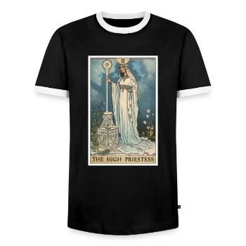 Tarotkarte The High Priestess Die Hohepriesterin - Männer Kontrast-T-Shirt - Schwarz/Weiß - Vorne - AI Model Female 172 light (172cm) & AI Model Male 178 light (178cm)
