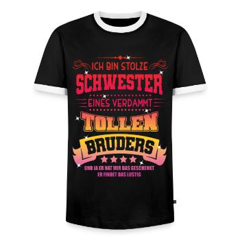 Fière soeur d’un grand frère frère - T-shirt contrasté Homme - noir/blanc - Devant - AI Model Female 172 light (172cm) & AI Model Male 178 light (178cm)