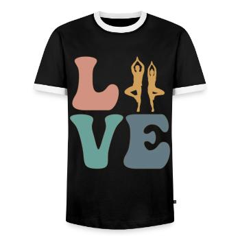 LIEBE Yoga Yogi - Männer Kontrast-T-Shirt - Schwarz/Weiß - Vorne - AI Model Female 172 light (172cm) & AI Model Male 178 light (178cm)