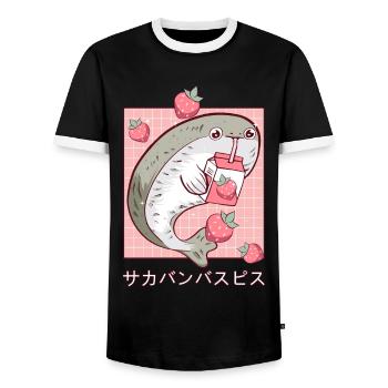 Sacambaspis Ancient Fish Kawaii Japanese Strawberry - Men's Ringer Shirt - black/white - Front - AI Model Female 172 light (172cm) & AI Model Male 178 light (178cm)