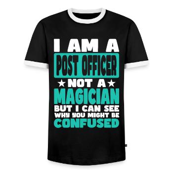 Post Officer - Men's Ringer Shirt - black/white - Front - AI Model Female 172 light (172cm) & AI Model Male 178 light (178cm)