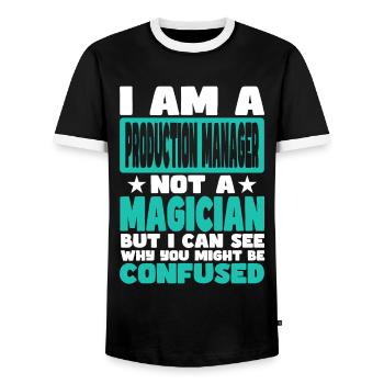 Production Manager - Men's Ringer Shirt - black/white - Front - AI Model Female 172 light (172cm) & AI Model Male 178 light (178cm)