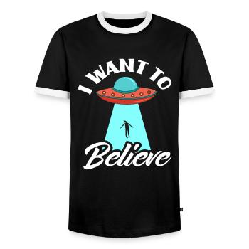 Alien Fliegende Untertasse Außerirdisches Leben - Männer Kontrast-T-Shirt - Schwarz/Weiß - Vorne - AI Model Female 172 light (172cm) & AI Model Male 178 light (178cm)