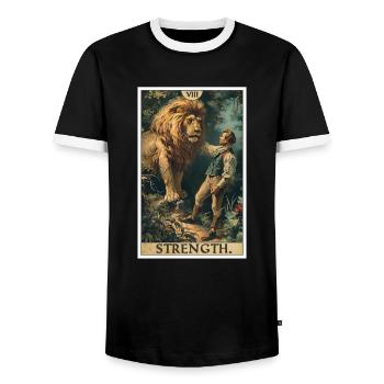 Tarotkarten Tarotkarte Strength Kraft - Männer Kontrast-T-Shirt - Schwarz/Weiß - Vorne - AI Model Female 172 light (172cm) & AI Model Male 178 light (178cm)