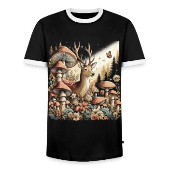 Cottagecore Aesthetic Deer - Men's Ringer Shirt - black/white - Front - AI Model Female 172 light (172cm) & AI Model Male 178 light (178cm)