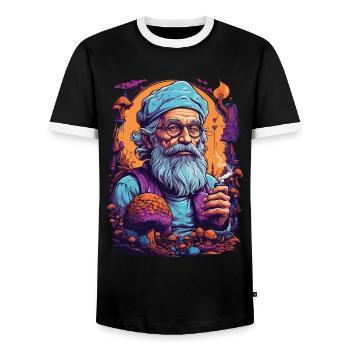 Vivid Colors Woodland Mushrooms Psychedelic Art - Men's Ringer Shirt - black/white - Front - AI Model Female 172 light (172cm) & AI Model Male 178 light (178cm)