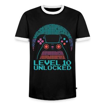 Gamer Gaming Level 10 Unlocked - Men's Ringer Shirt - black/white - Front - AI Model Female 172 light (172cm) & AI Model Male 178 light (178cm)