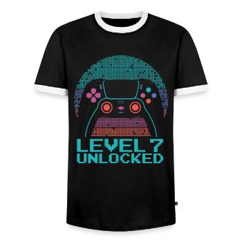 Gamer Gaming Level 7 Unlocked - Men's Ringer Shirt - black/white - Front - AI Model Female 172 light (172cm) & AI Model Male 178 light (178cm)