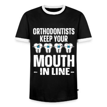 Orthodontiste Orthodontie Dentaire - T-shirt contrasté Homme - noir/blanc - Devant - AI Model Female 172 light (172cm) & AI Model Male 178 light (178cm)