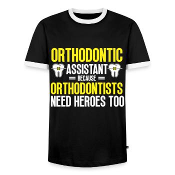 Orthodontiste Orthodontie Dentaire - T-shirt contrasté Homme - noir/blanc - Devant - AI Model Female 172 light (172cm) & AI Model Male 178 light (178cm)
