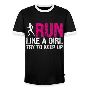 Runner Girls Running Cross Country Track Marathon - Männer Kontrast-T-Shirt - Schwarz/Weiß - Vorne - AI Model Female 172 light (172cm) & AI Model Male 178 light (178cm)