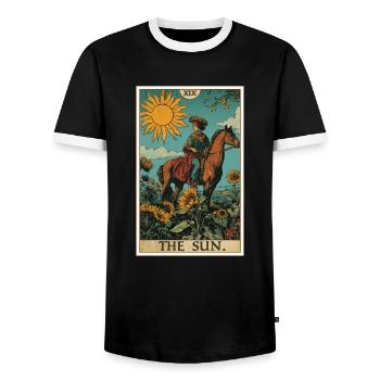 Tarot Cards Tarot Card The Sun The Sun - Men's Ringer Shirt - black/white - Front - AI Model Female 172 light (172cm) & AI Model Male 178 light (178cm)