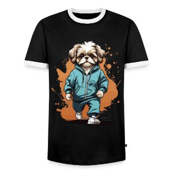 Shih Tzu Streetwear Jogging Aesthetic Fitness - Men's Ringer Shirt - black/white - Front - AI Model Female 172 light (172cm) & AI Model Male 178 light (178cm)