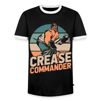 Rondelle de gardien de but de hockey sur glace - T-shirt contrasté Homme - noir/blanc - Devant - AI Model Female 172 light (172cm) & AI Model Male 178 light (178cm)