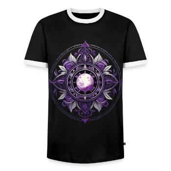 Moon Mandala Design Aesthetic Spiritual - Men's Ringer Shirt - black/white - Front - AI Model Female 172 light (172cm) & AI Model Male 178 light (178cm)