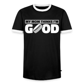Gardien de but de hockey sur glace Gardien de but Maman - T-shirt contrasté Homme - noir/blanc - Devant - AI Model Female 172 light (172cm) & AI Model Male 178 light (178cm)