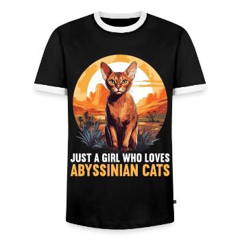 Abyssinian Cat Abessinierkatze - Men's Ringer Shirt - black/white - Front - AI Model Female 172 light (172cm) & AI Model Male 178 light (178cm)