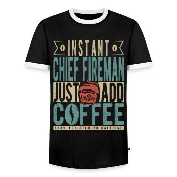 Instant Chief Fireman Just Add Coffee - Men's Ringer Shirt - black/white - Front - AI Model Female 172 light (172cm) & AI Model Male 178 light (178cm)