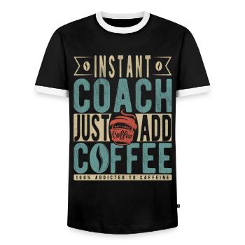 Instant Coach Just Add Coffee - Men's Ringer Shirt - black/white - Front - AI Model Female 172 light (172cm) & AI Model Male 178 light (178cm)