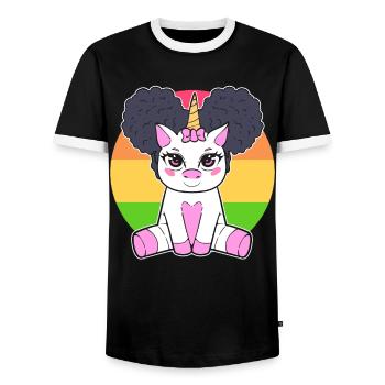 Fille Noire Mignon Licorne Afro Cheveux - T-shirt contrasté Homme - noir/blanc - Devant - AI Model Female 172 light (172cm) & AI Model Male 178 light (178cm)
