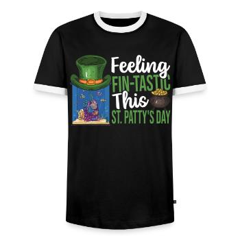 Fishkeeping Aquarist St Patricks Day Fish - Men's Ringer Shirt - black/white - Front - AI Model Female 172 light (172cm) & AI Model Male 178 light (178cm)