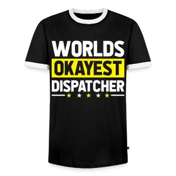 Emergency Call Control Center Operations Center - Men's Ringer Shirt - black/white - Front - AI Model Female 172 light (172cm) & AI Model Male 178 light (178cm)