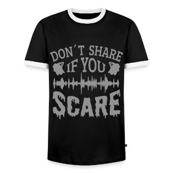 Professional Ghost Hunter Funny Don ́t Share Scare - Men's Ringer Shirt - black/white - Front - AI Model Female 172 light (172cm) & AI Model Male 178 light (178cm)