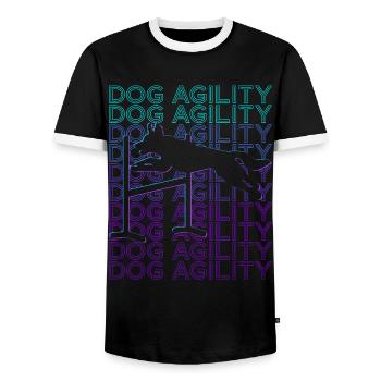 Dog Agility Dog Trainer Retro - Men's Ringer Shirt - black/white - Front - AI Model Female 172 light (172cm) & AI Model Male 178 light (178cm)