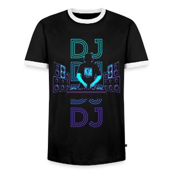 Disc Jockey Plattenspieler Retro - Männer Kontrast-T-Shirt - Schwarz/Weiß - Vorne - AI Model Female 172 light (172cm) & AI Model Male 178 light (178cm)