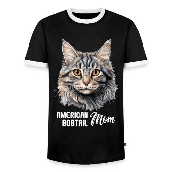 Cat Cats American Bobtail - Men's Ringer Shirt - black/white - Front - AI Model Female 172 light (172cm) & AI Model Male 178 light (178cm)