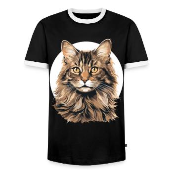 Cat Cats American Bobtail - Men's Ringer Shirt - black/white - Front - AI Model Female 172 light (172cm) & AI Model Male 178 light (178cm)