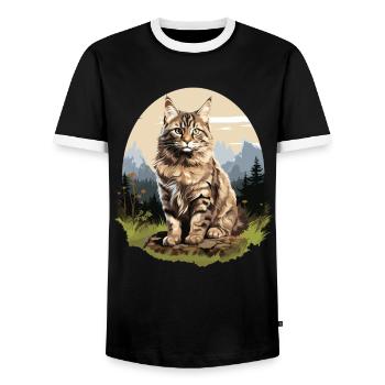 Cat Cats American Bobtail - Men's Ringer Shirt - black/white - Front - AI Model Female 172 light (172cm) & AI Model Male 178 light (178cm)