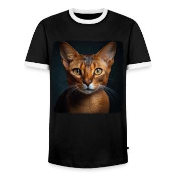 Abyssinian Cat Abessinierkatze - Men's Ringer Shirt - black/white - Front - AI Model Female 172 light (172cm) & AI Model Male 178 light (178cm)