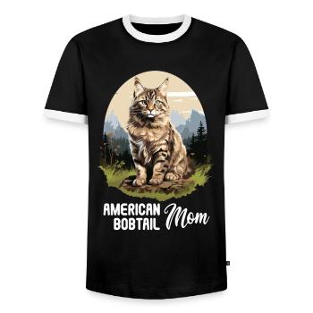 Cat Cats American Bobtail - Men's Ringer Shirt - black/white - Front - AI Model Female 172 light (172cm) & AI Model Male 178 light (178cm)
