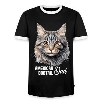 Cat Cats American Bobtail - Men's Ringer Shirt - black/white - Front - AI Model Female 172 light (172cm) & AI Model Male 178 light (178cm)