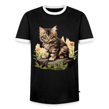 Cat Cats American Bobtail - Men's Ringer Shirt - black/white - Front - AI Model Female 172 light (172cm) & AI Model Male 178 light (178cm)