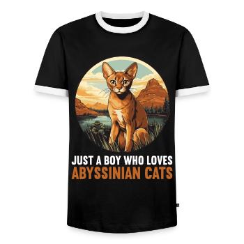 Abyssinian Cat Abessinierkatze - Men's Ringer Shirt - black/white - Front - AI Model Female 172 light (172cm) & AI Model Male 178 light (178cm)