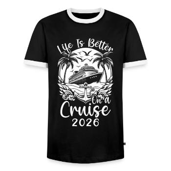 Life Is Better On A Cruise 2026 - Men's Ringer Shirt - black/white - Front - AI Model Female 172 light (172cm) & AI Model Male 178 light (178cm)